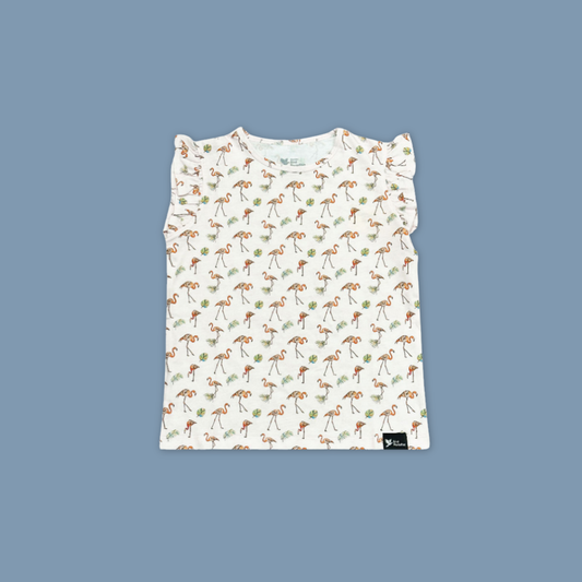 Fying With Colour Flamingo All-Over Print Girl Ruffle Top