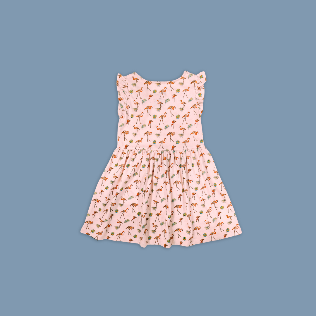 Colorful Flamingo Kids All Over Print Girl Dress - MANDAI WILDLIFE RESERVE