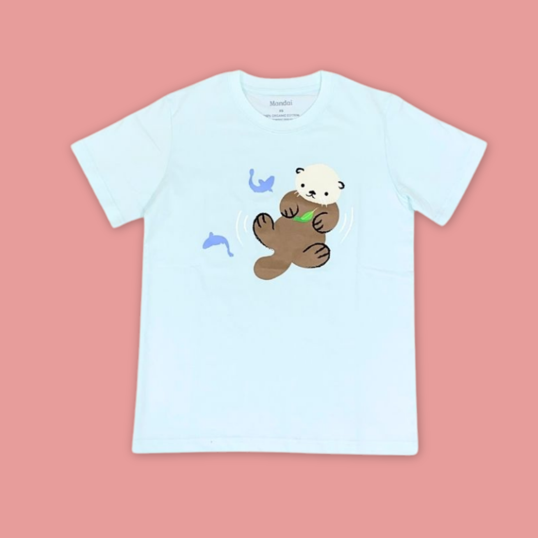 Doodle Series Adult Unisex T-Shirt Otter Float in Water Short Tee - MANDAI WILDLIFE RESERVE