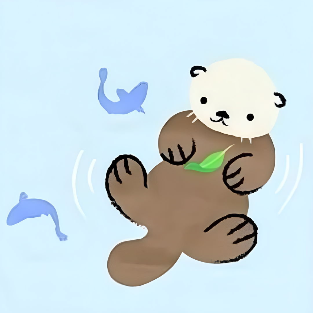 Doodle Series Adult Unisex T-Shirt Otter Float in Water Short Tee - MANDAI WILDLIFE RESERVE