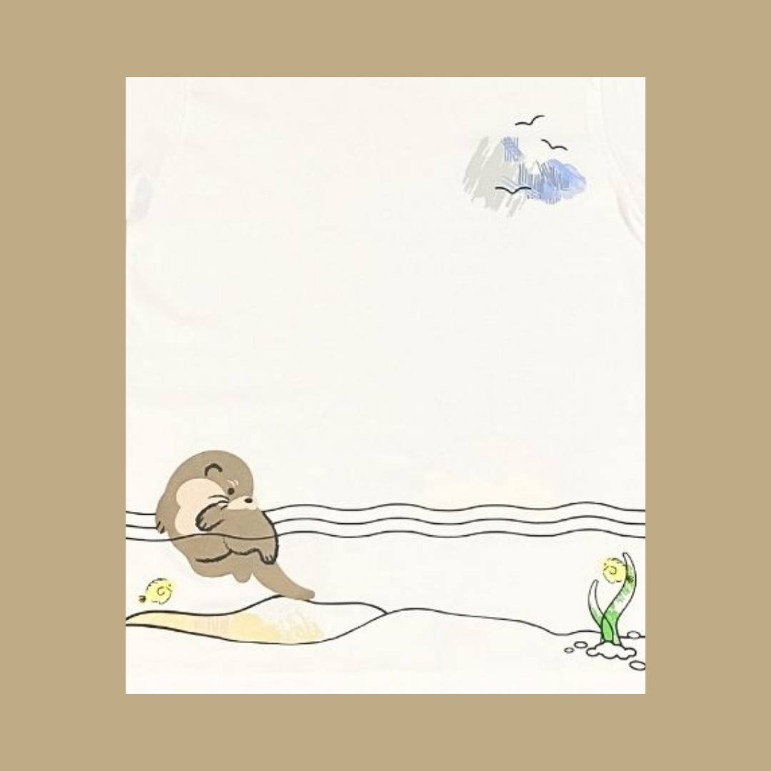 Doodle Series Otterly Doodlelicious OTTER SCENERY Adult Unisex T-Shirt MANDAI WILDLIFE RESERVE