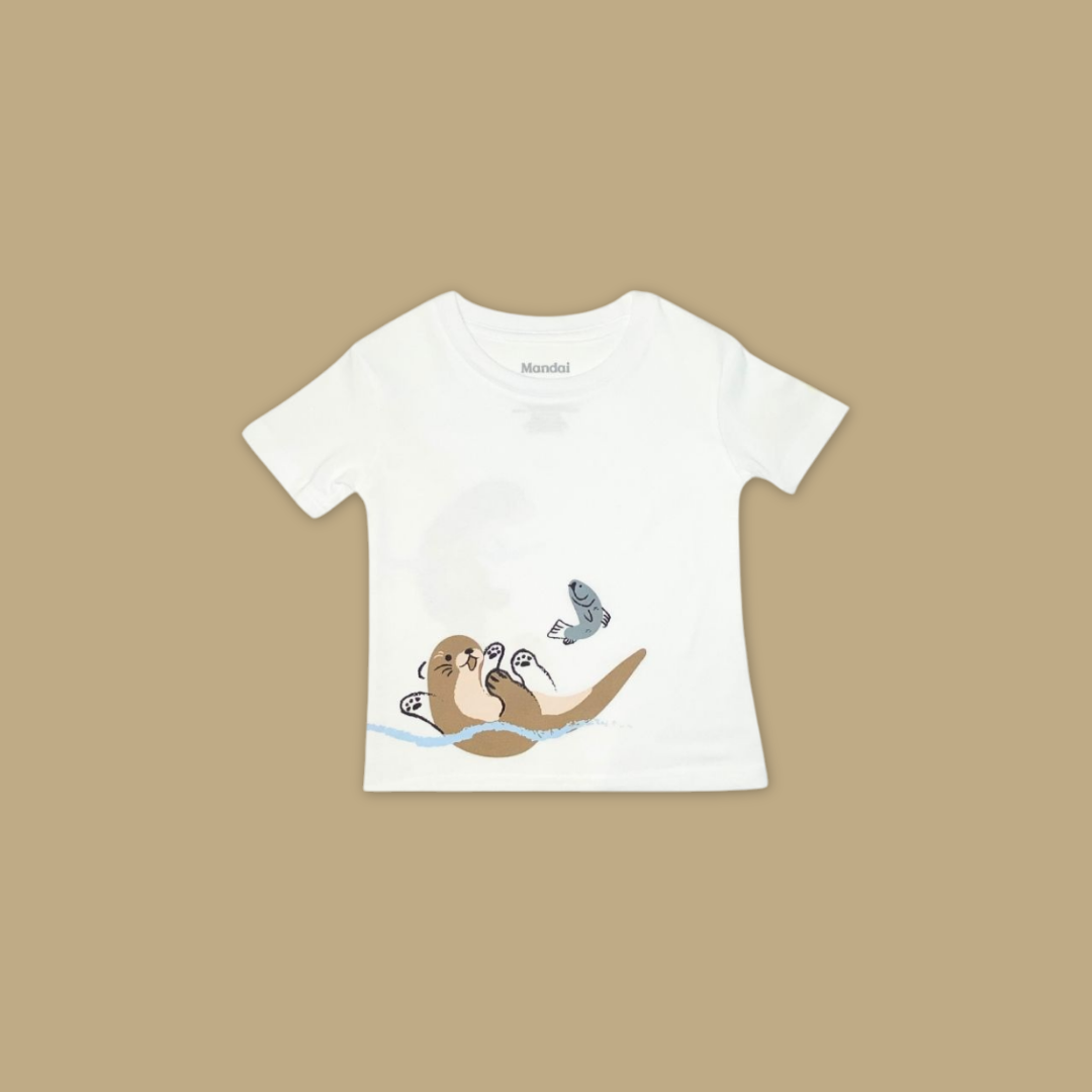 Doodle Series Kids Unisex T-Shirt Otter Swimming Short Sleeve Top - MANDAI WILDLIFE RESERVE