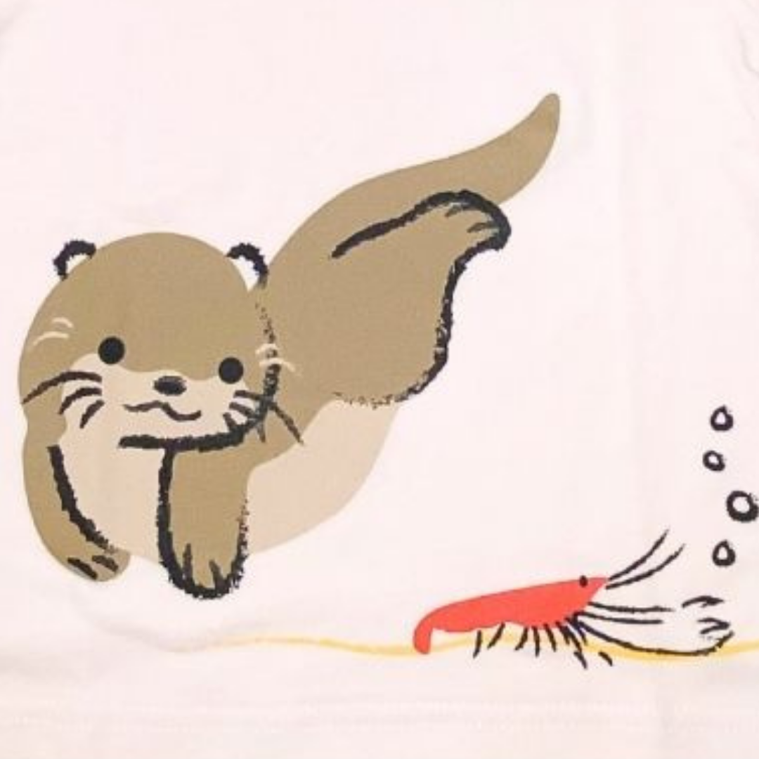 Doodle Series Kids Unisex Otter with Lobster Short Sleeve Top - MANDAI WILDLIFE RESERVE