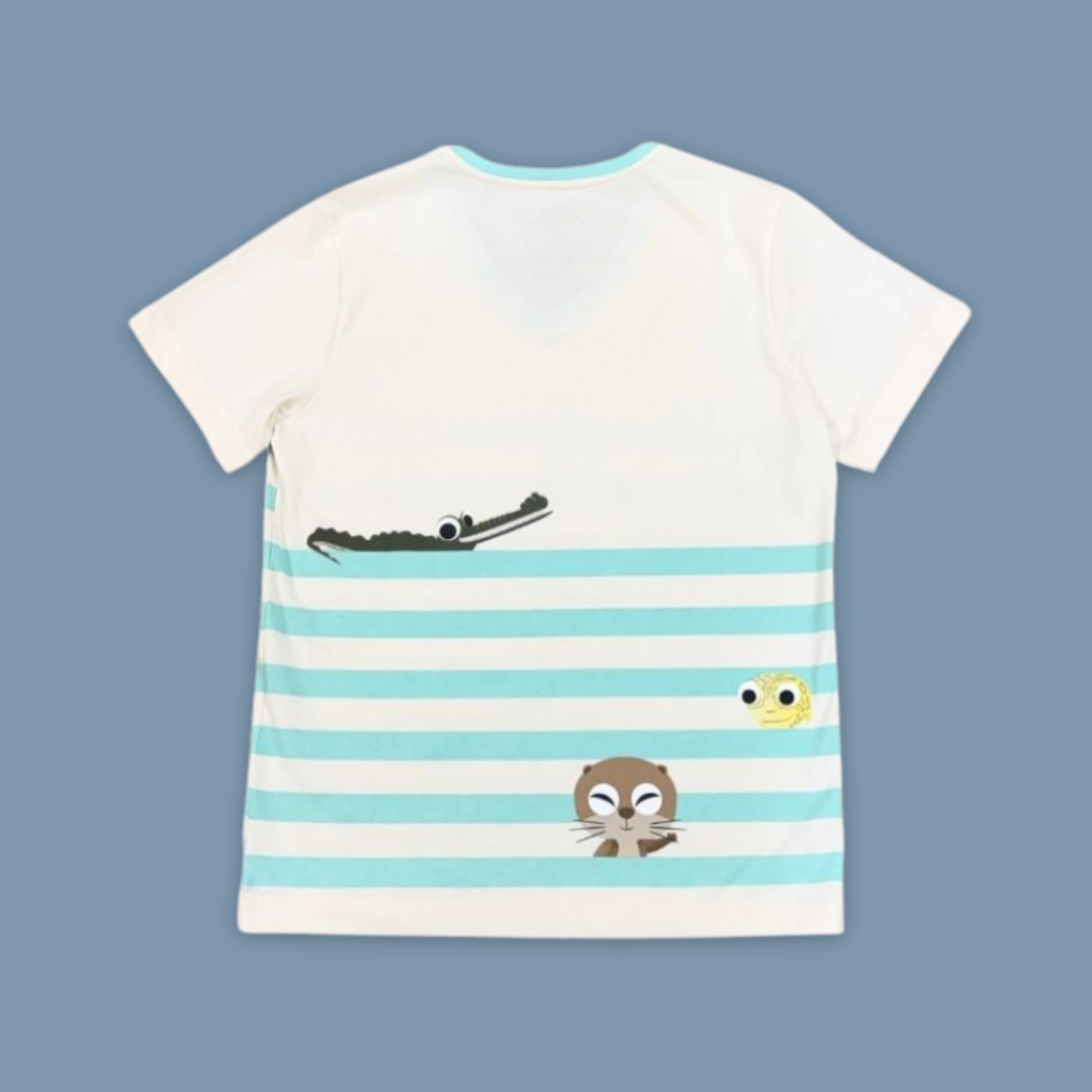 Panda and Friends Adults River Friends Stripe Tshirt - MANDAI WILDIFE RESERVE