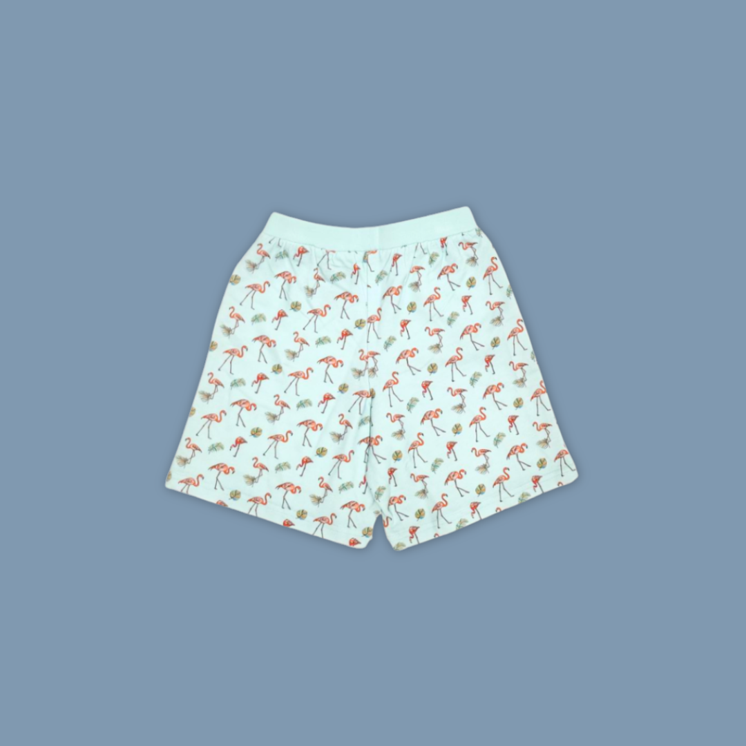 Kids AOP Flamingo Shorts – Tropical Fun at Bird Paradise MANDAI WILDLIFE RESERVE