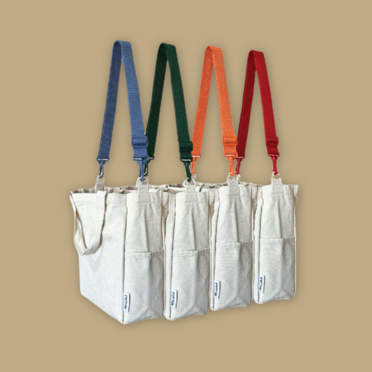 Four fabric bags with colorful straps Mandai Wildlife Reserve