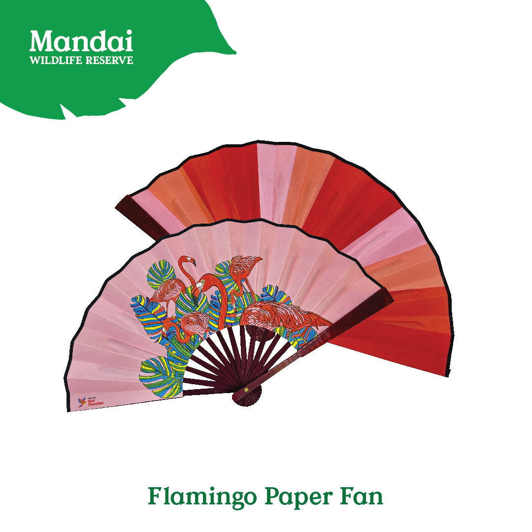 Flamingo Macaw Colorful  Folding Satin Hand Fan Flying With Colors Bird Paradise  MANDAI WILDLIFE RESERVES