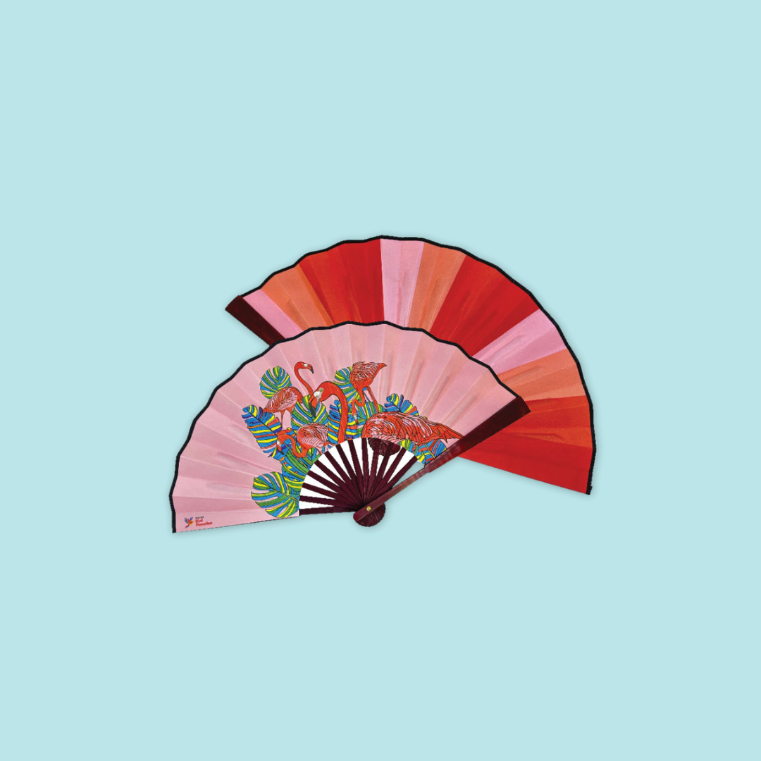 Flamingo Macaw Colorful  Folding Satin Hand Fan Flying With Colors Bird Paradise  MANDAI WILDLIFE RESERVES