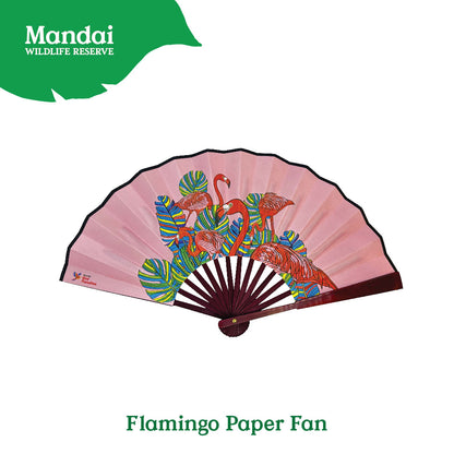 Flamingo Macaw Colorful  Folding Satin Hand Fan Flying With Colors Bird Paradise  MANDAI WILDLIFE RESERVES