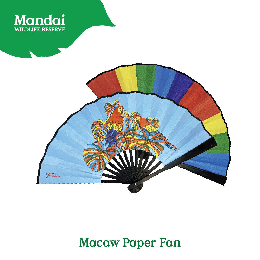 Flamingo Macaw Colorful  Folding Satin Hand Fan Flying With Colors Bird Paradise  MANDAI WILDLIFE RESERVES