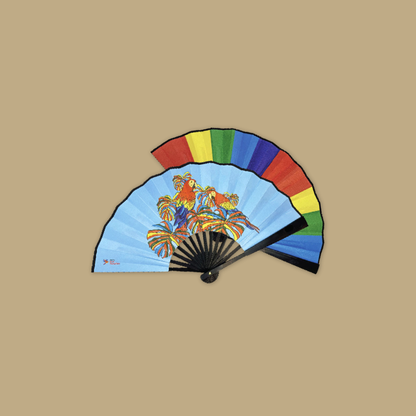 Flamingo Macaw Colorful  Folding Satin Hand Fan Flying With Colors Bird Paradise  MANDAI WILDLIFE RESERVES