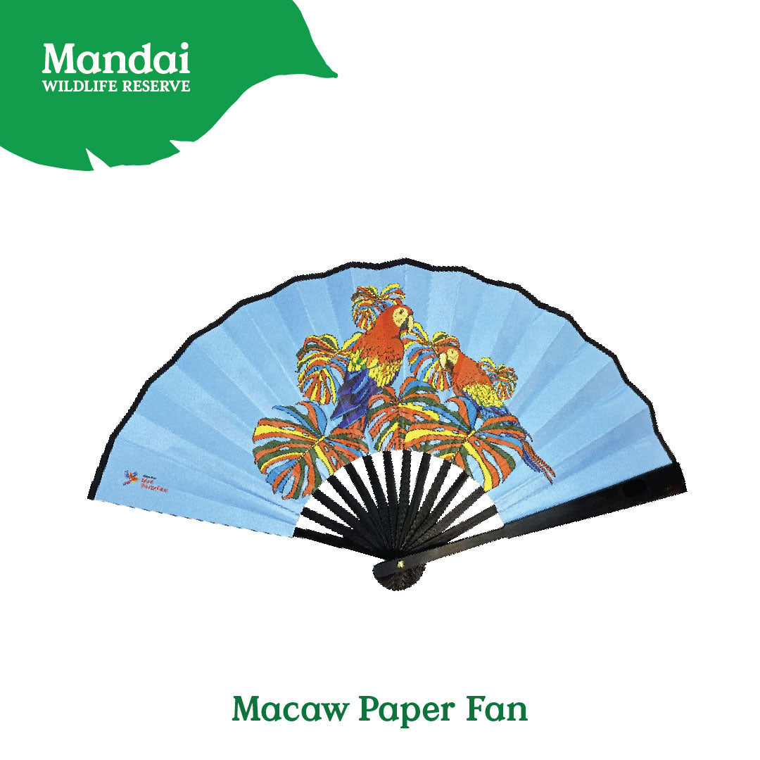 Flamingo Macaw Colorful  Folding Satin Hand Fan Flying With Colors Bird Paradise  MANDAI WILDLIFE RESERVES