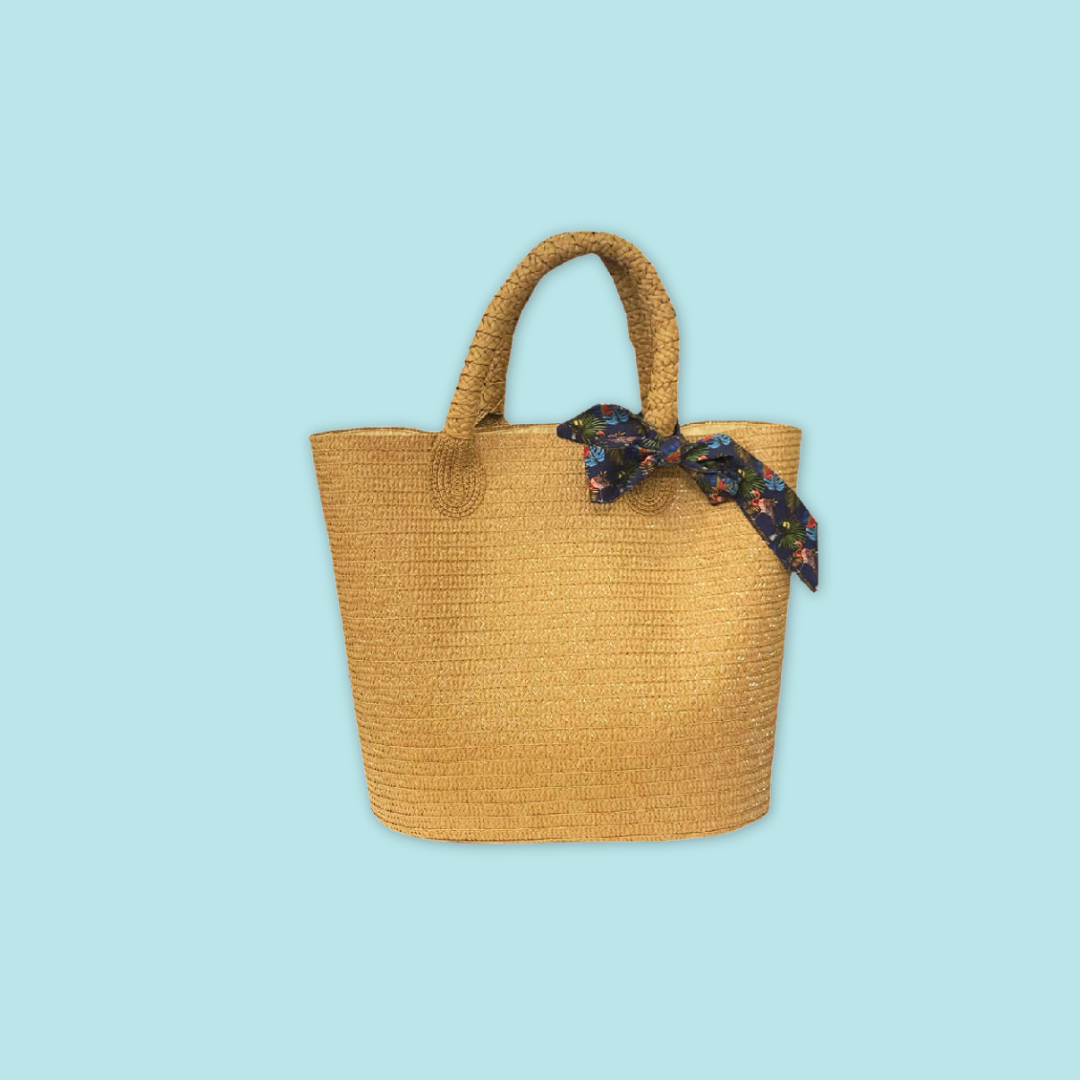 Straw Hat Tote Bag with Silk scarf Bird Paradise - MANDAI WILDLIFE RESERVE