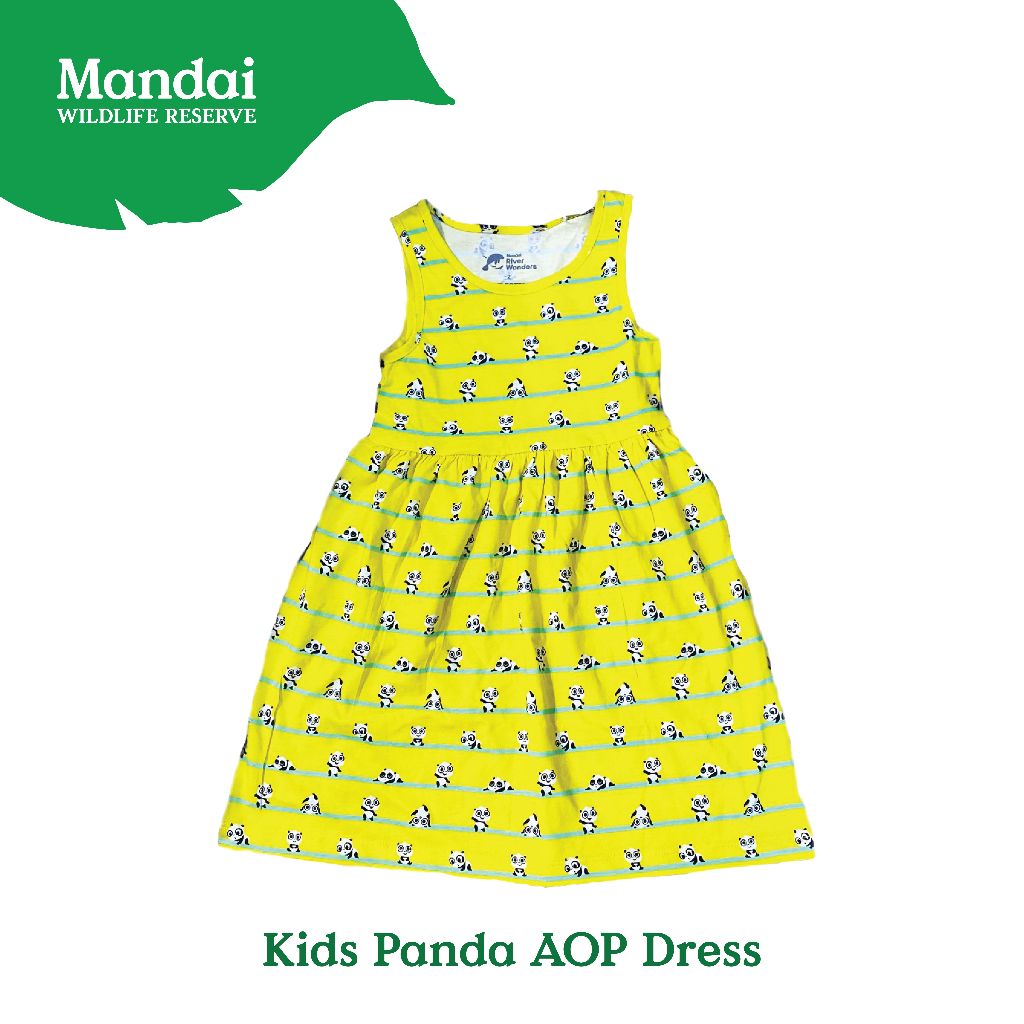 Lele Panda Kids Girl Dress White Yellow All Over Print Comfortable Cotton MANDAI WILDLIFE RESERVE