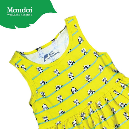 Lele Panda Kids Girl Dress White Yellow All Over Print Comfortable Cotton MANDAI WILDLIFE RESERVE