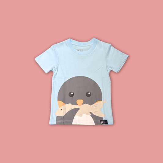 Bird Paradise Penguin Eat Fish Kids T-Shirt