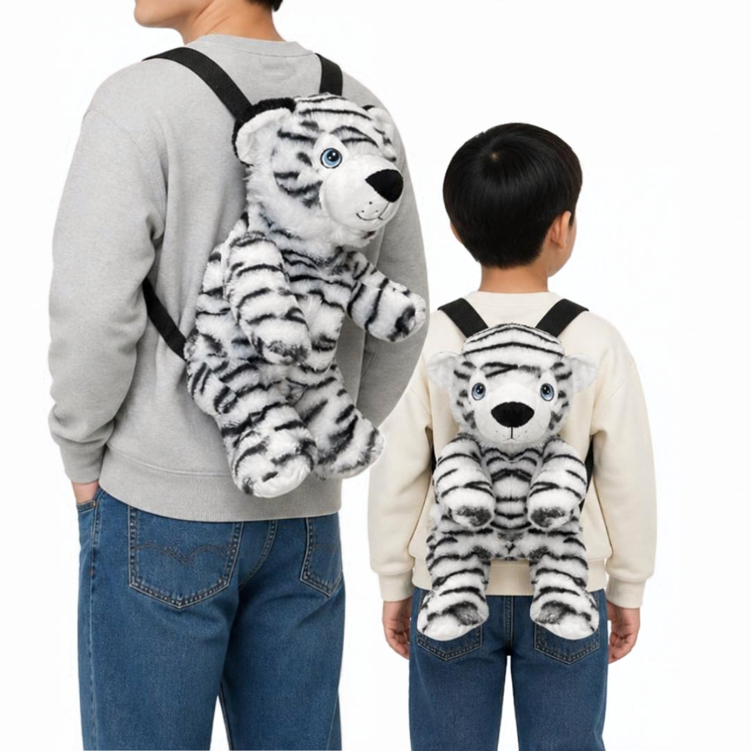 Eco White Tiger Plush Backpack 14"
