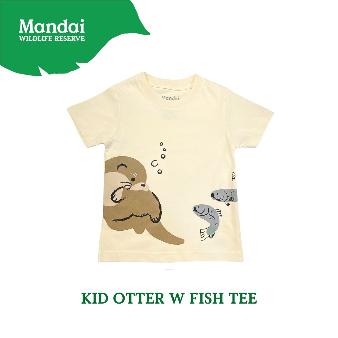 Doodle Series – Otterly Doodlelicious Kids Unisex T-Shirt Otter with Fish Short Sleeve Top  MANDAI WILDLIFE RESERVE