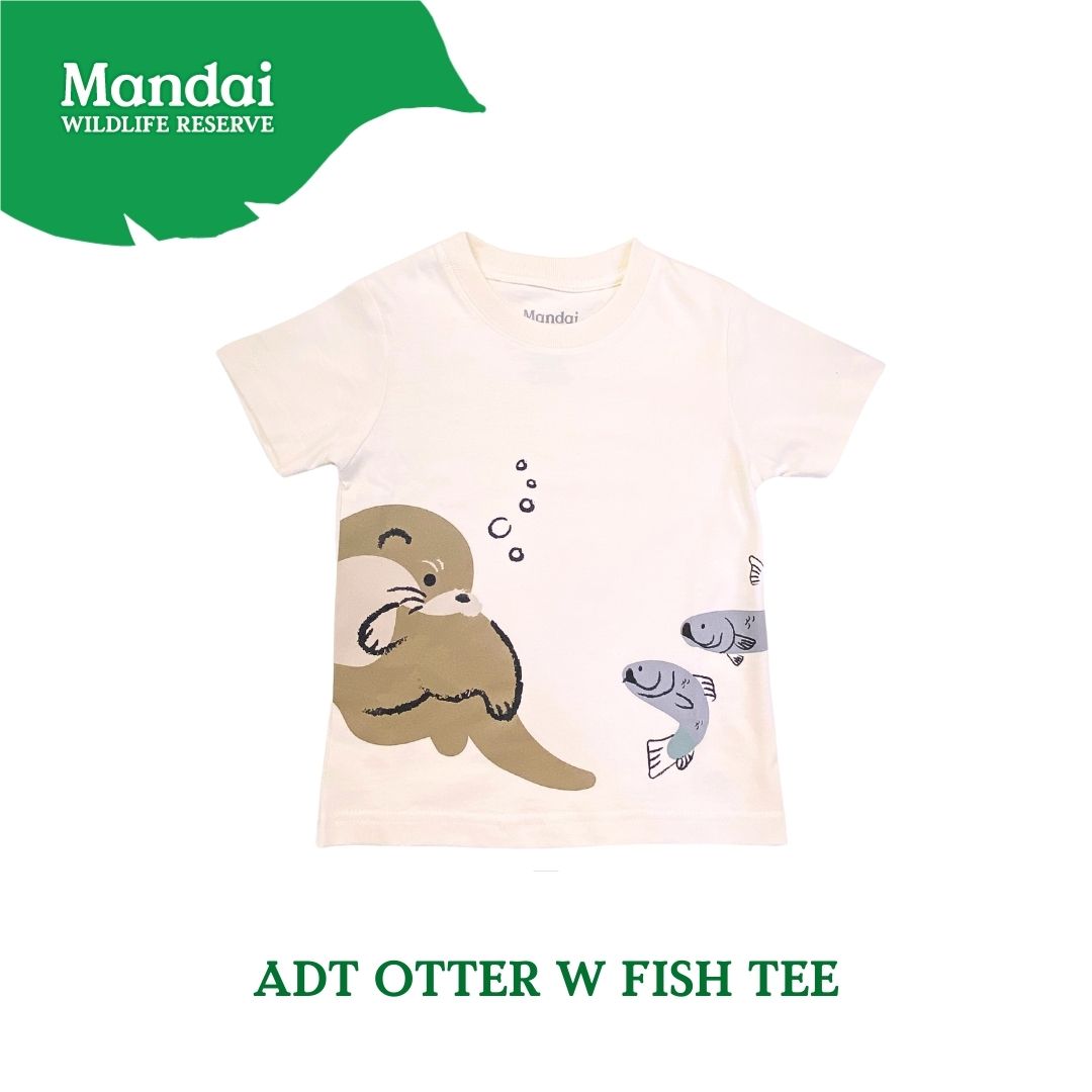 Doodle Series – Otterly Doodlelicious Adult Unisex T-Shirt Otter with Fish Short Sleeve Top  MANDAI WILDLIFE RESERVE