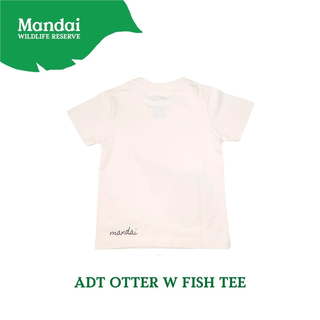 Doodle Series – Otterly Doodlelicious Adult Unisex T-Shirt Otter with Fish Short Sleeve Top  MANDAI WILDLIFE RESERVE