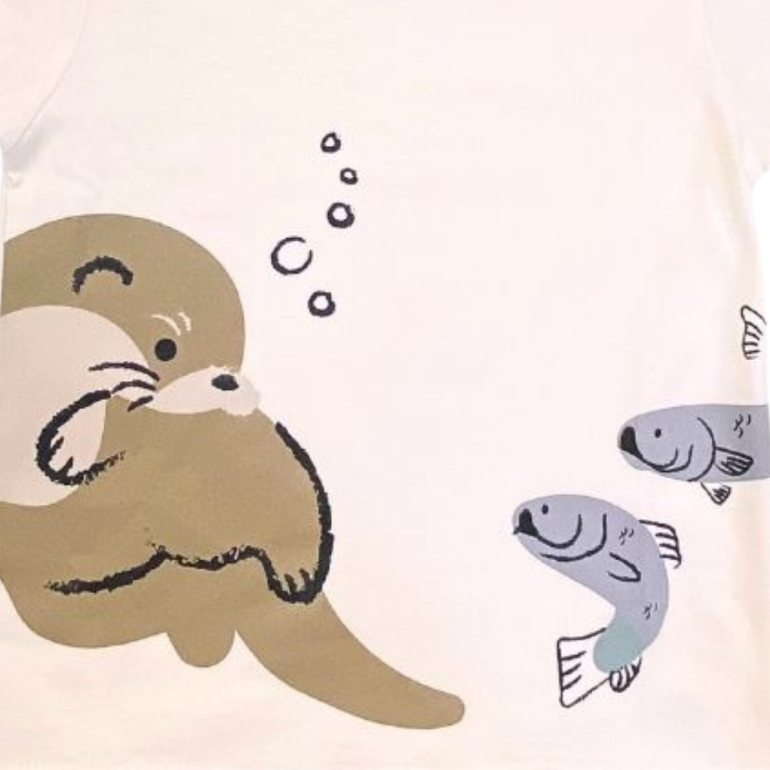 Otter With Fish Adult T-Shirt
