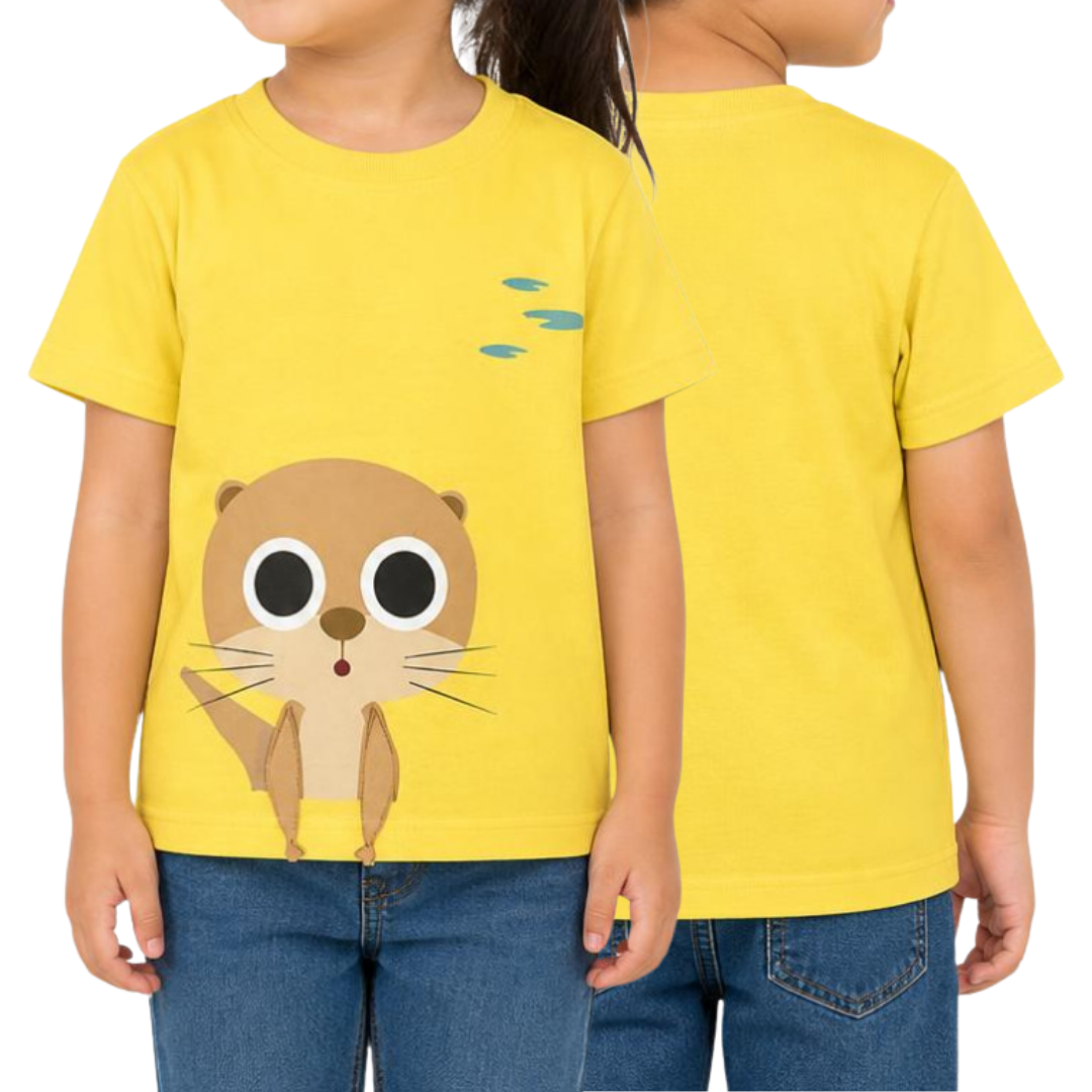 Panda And Friends Otter With Applique Hands Kids T-Shirt