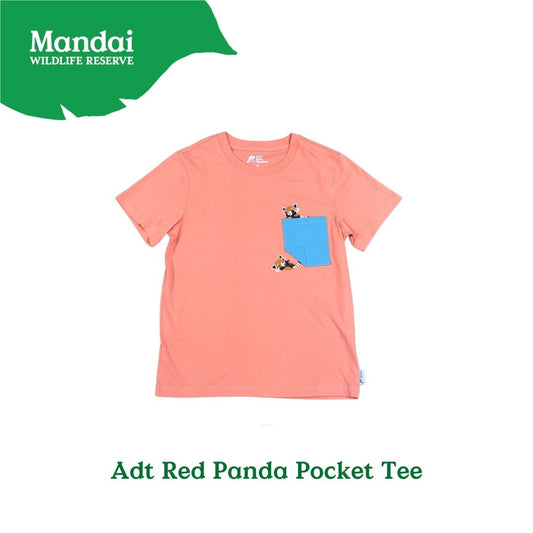 Panda and Friends Adults Red Panda Pocket Tshirt A River Wonders Exclusive Experience MANDAI WILDIFE RESERVE