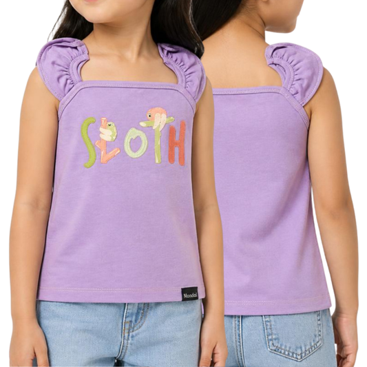 Sloth Sleeveless Girl Ruffle Tank