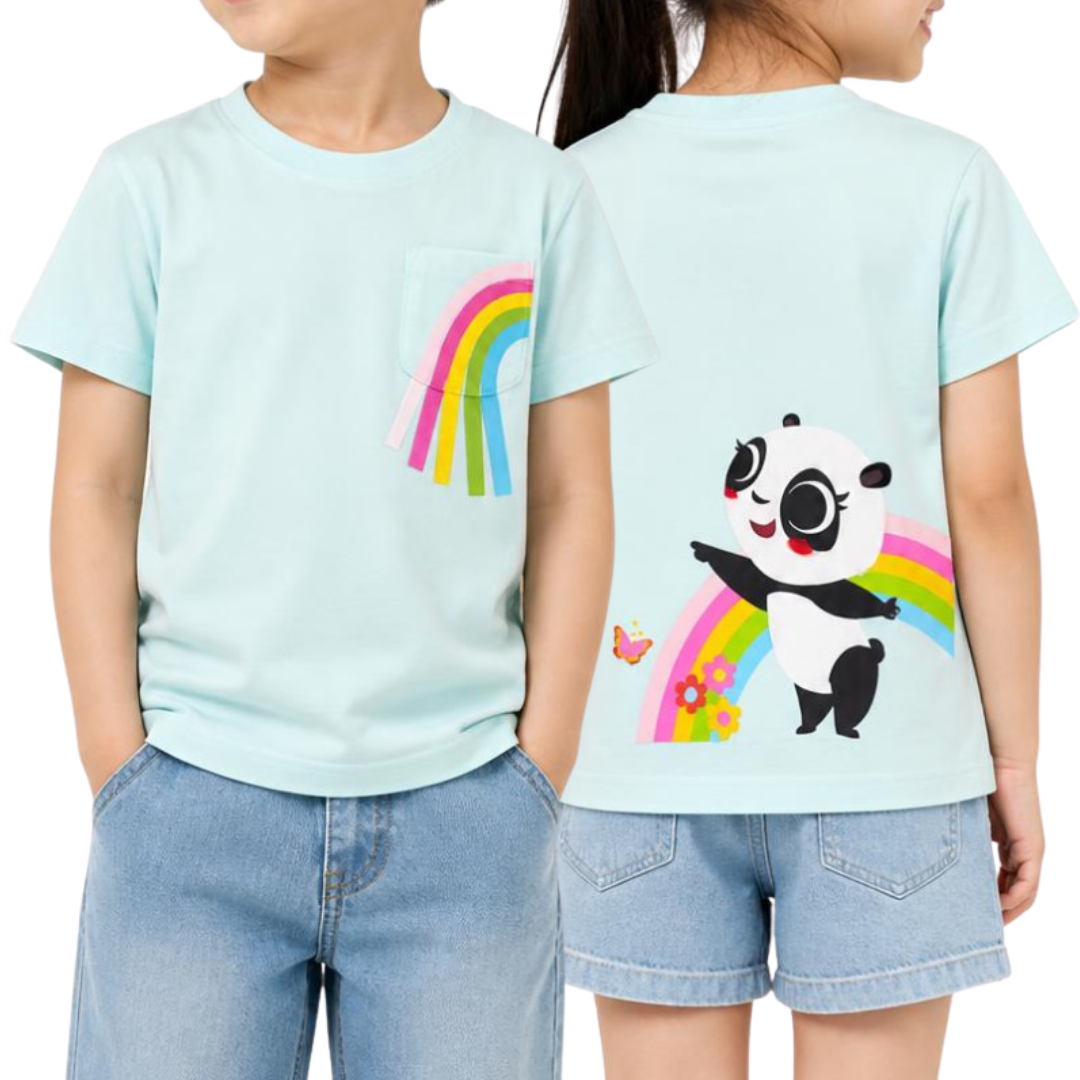 Panda And Friends 2 Panda Rainbow Pocket Kids T-Shirt