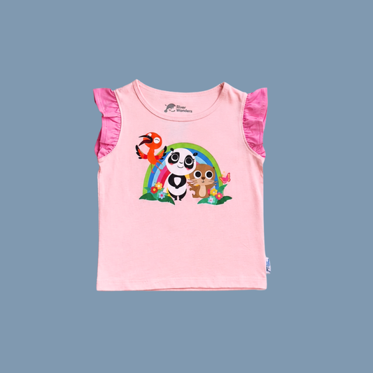 Panda And Friends 2 Girl Ruffle Kids T-Shirt