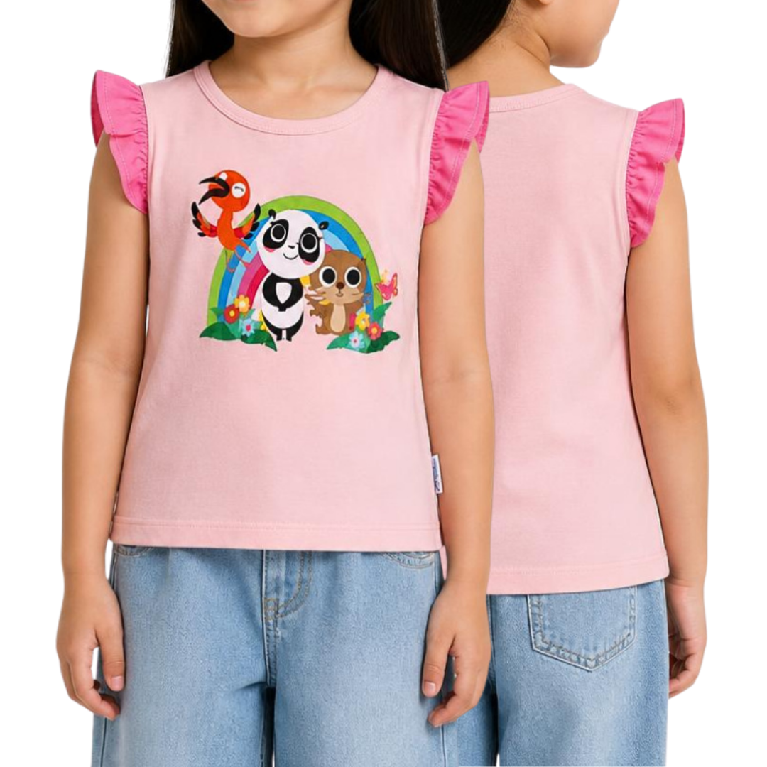 Panda And Friends 2 Girl Ruffle Kids T-Shirt