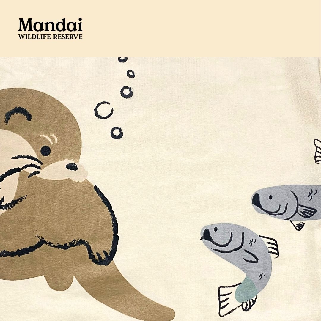 Doodle Series – Otterly Doodlelicious Kids Unisex T-Shirt Otter with Fish Short Sleeve Top  MANDAI WILDLIFE RESERVE