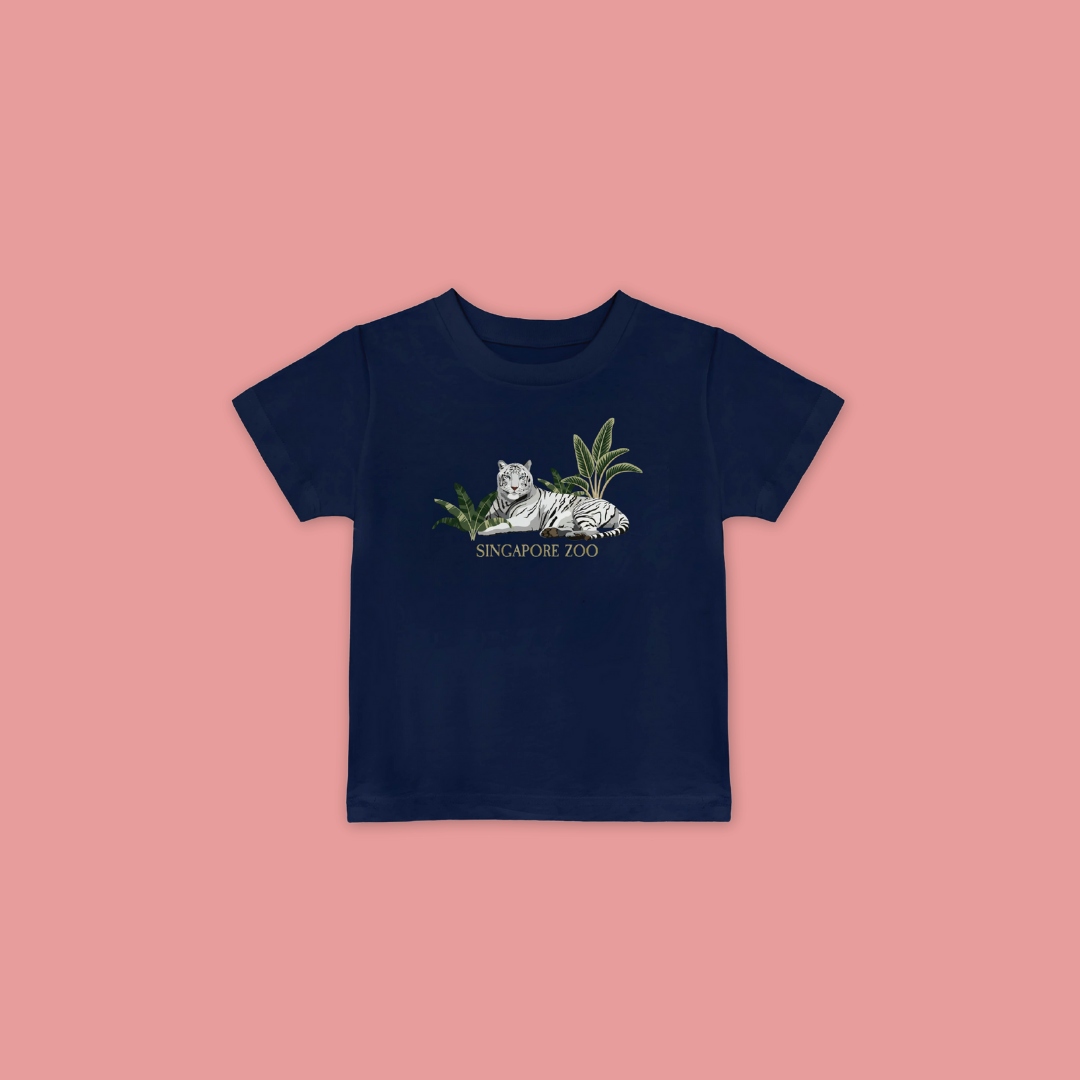 White Tiger Print Kids Unisex T-Shirt Organic Cotton MANDAI WILDLIFE RESERVE
