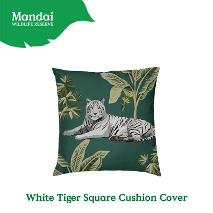 White Tiger Square Cushion Cover 