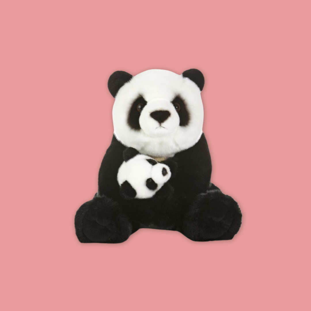 Panda Mom And Baby Plush 12"
