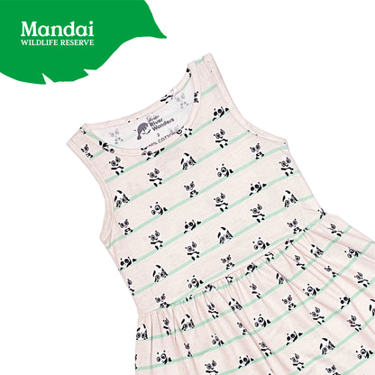 Lele Panda Kids Girl Dress White Yellow All Over Print Comfortable Cotton MANDAI WILDLIFE RESERVE