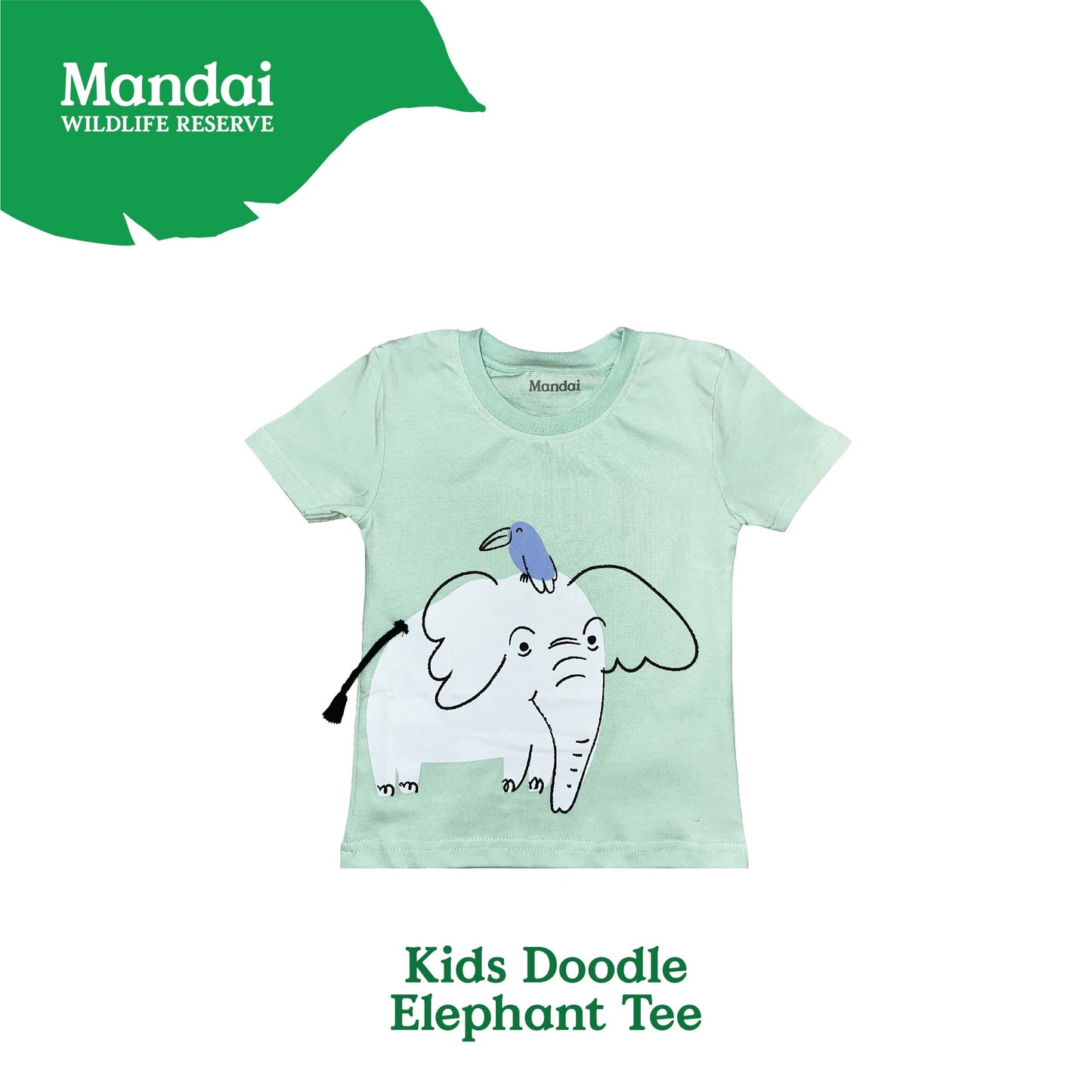 Doodle Elephant Kids Unisex T-Shirt Animal Print Short Sleeve Top 100% Cotton Clothing MANDAI WILDLIFE RESERVE