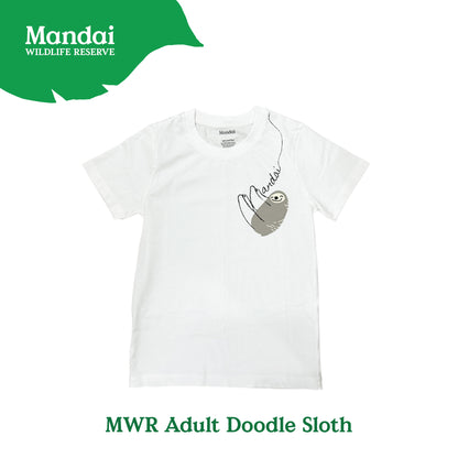 Doodle Sloth Adult Family Unisex T-Shirt Animal Print Short Sleeve Top 100% Cotton Clothing MANDAI WILDLIFE RESERVE