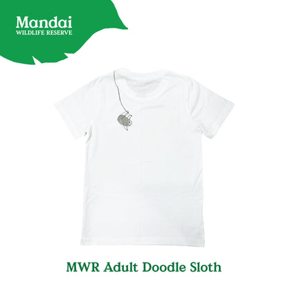 Doodle Sloth Adult Family Unisex T-Shirt Animal Print Short Sleeve Top 100% Cotton Clothing MANDAI WILDLIFE RESERVE