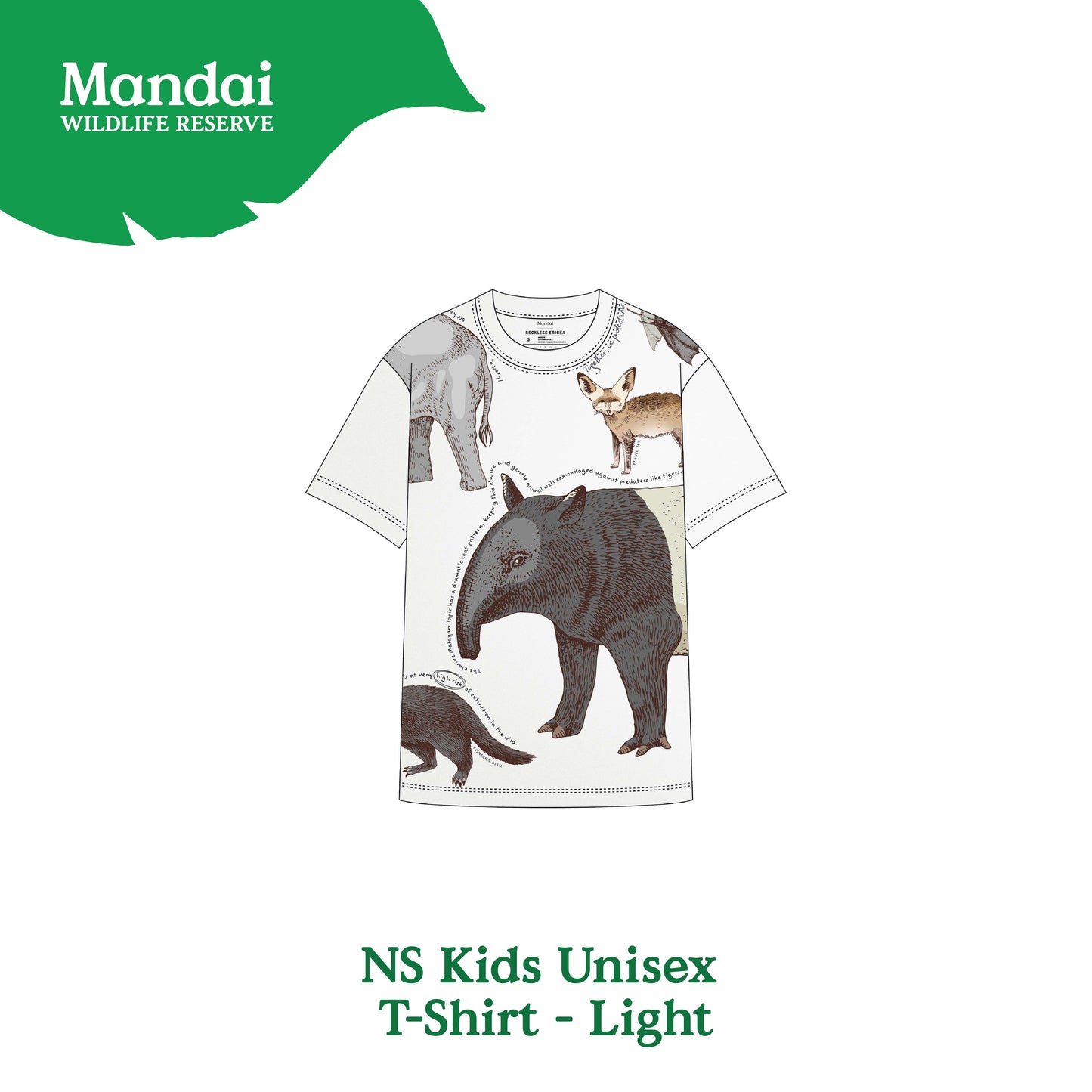 Exclusive Kids Oversized Ecru Pima Cotton T-Shirt: Childlike Wonder Animal Drawing Wildlife Sanctuary Mandai