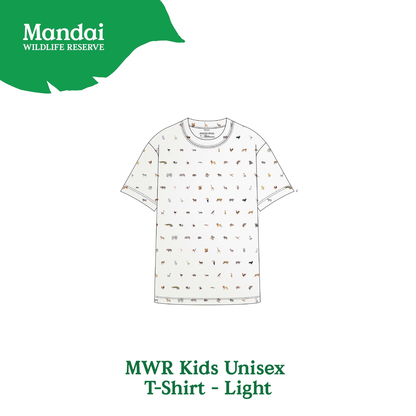 Exclusive Kids Oversized Ecru Pima Cotton T-Shirt: Childlike Wonder Animal Drawing Wildlife Sanctuary Mandai