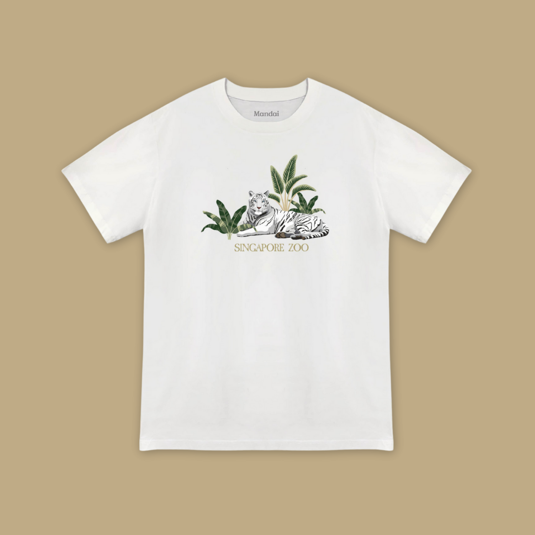 White Tiger Adult Unisex T-Shirt Wildlife Sanctuary Animal Orgnic Cotton MANDAI WILDLIFE RESERVE