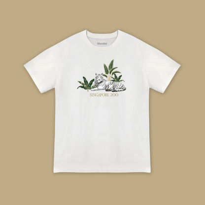 White Tiger Adult Unisex T-Shirt Wildlife Sanctuary Animal Orgnic Cotton MANDAI WILDLIFE RESERVE
